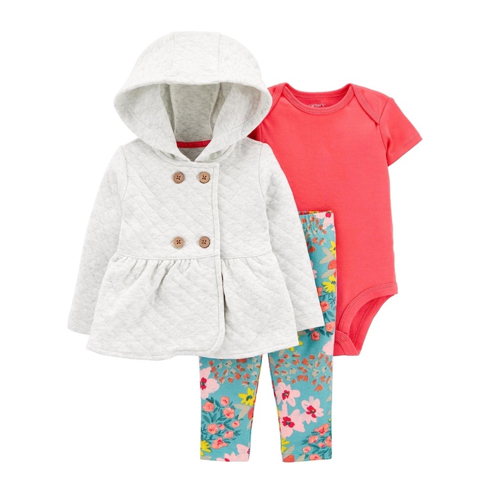 3 Piece Carter’s Set Size 18m Jacket, leggings, and onesie 18 Month Baby Girl